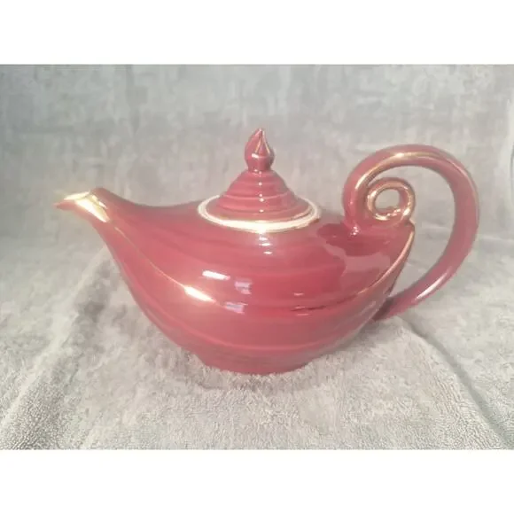 Hall China Aladdin 6 Cup Teapot Mauve Gold Trim USA Vintage 40s-60s Excellent!